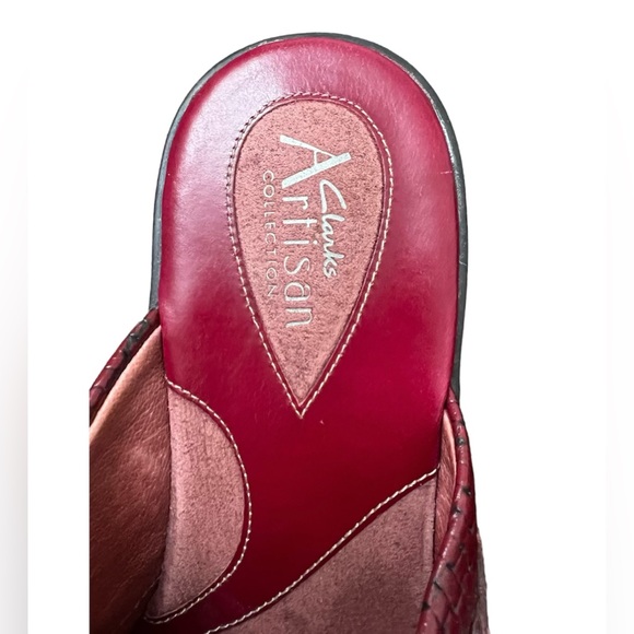 Clarks Burgundy Basketweave Leather Mule Clog Slip on Artisan Collection 8.5 - Picture 4 of 6